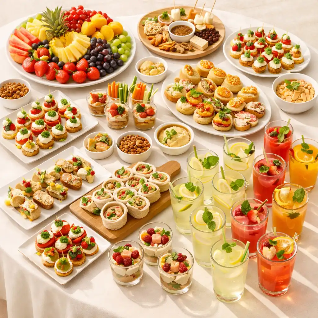 Elegancki catering z przekąskami przygotowany na wydarzenie